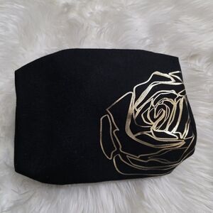 Lancome Black Makeup Pouch with Metallic Gold Rose